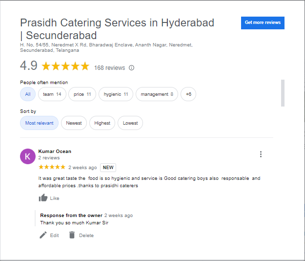 prasidh caterers reviews